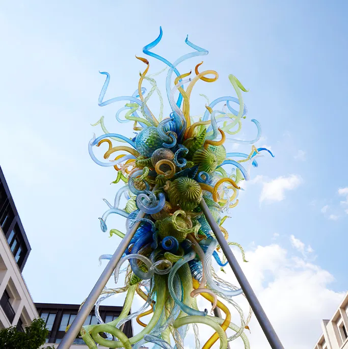 Chihuly Aqua Blue and Amber Chandelier