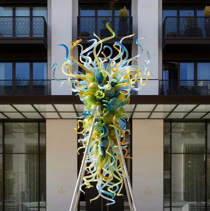 Chihuly Aqua Blue and Amber Chandelier