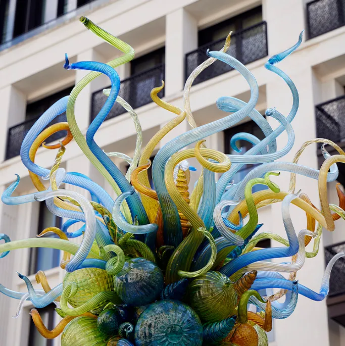 Chihuly Aqua Blue and Amber Chandelier